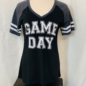 Black GAME DAY Vneck VARSITY Shirt Gold Foil